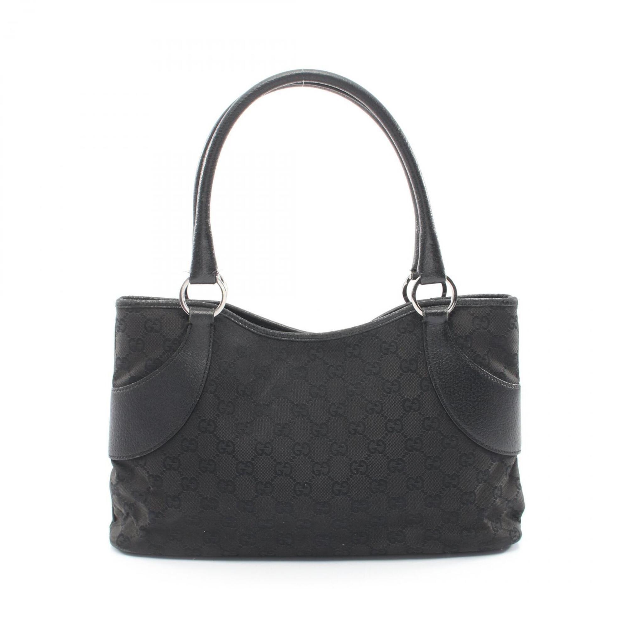 Gucci Gg Canvas Tote Bag Handbag Leather Women's Black 113015